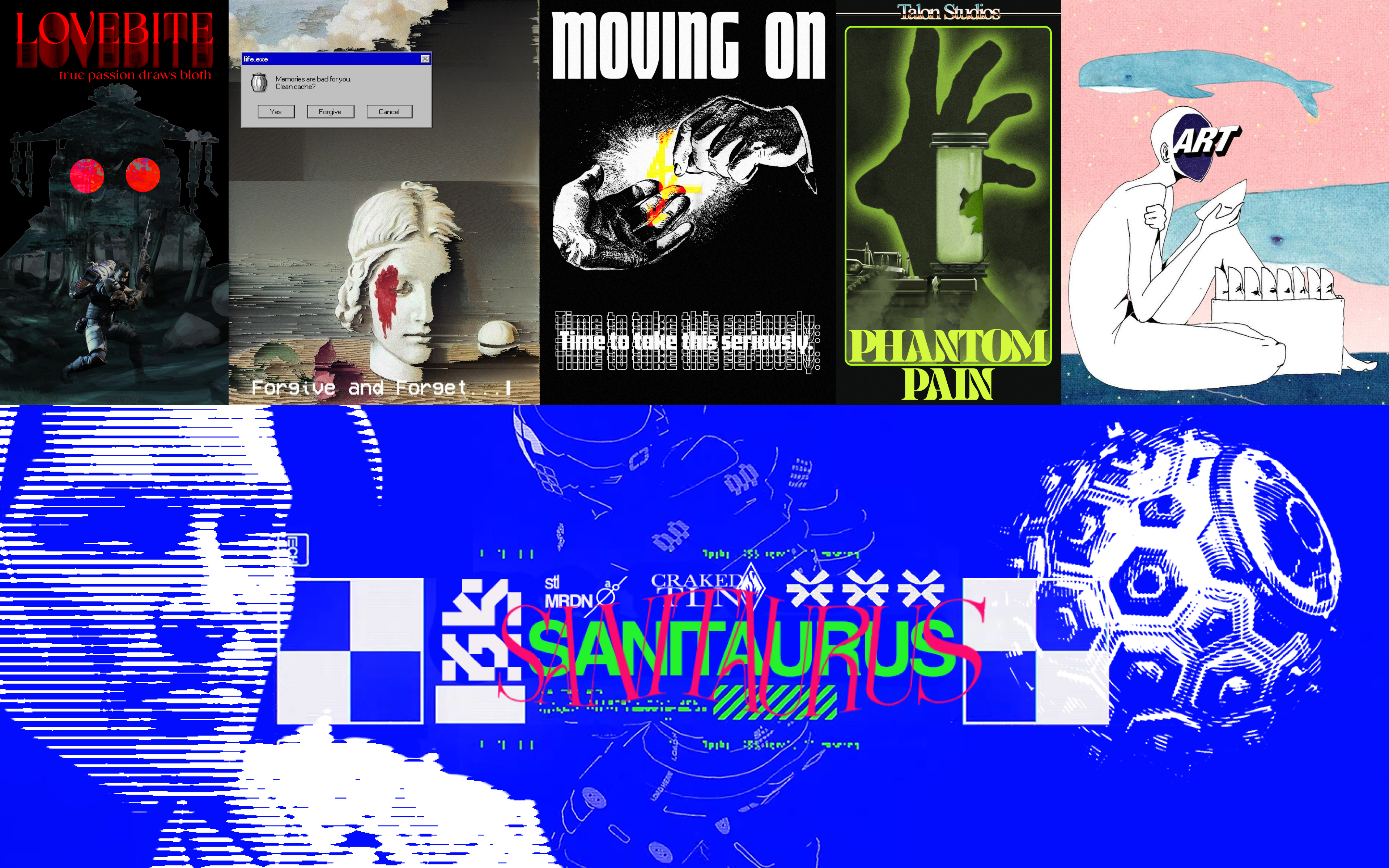 Personal work collage of designs, posters, and creative coding